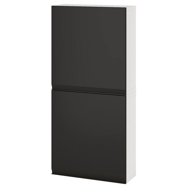 [IKEA/イケア/通販]BESTA ベストー ウォールキャビネット 扉2枚付き, ホワイト/ハッマルスメド チャコール[10](a)(59572158)