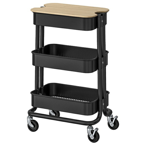 [IKEA/イケア/通信販売]RASKOG ロースコグ / NORRAVA ノルオーヴァ 手押し車 上蓋付き添い人, 黒いこと[CB](a)(19580754)