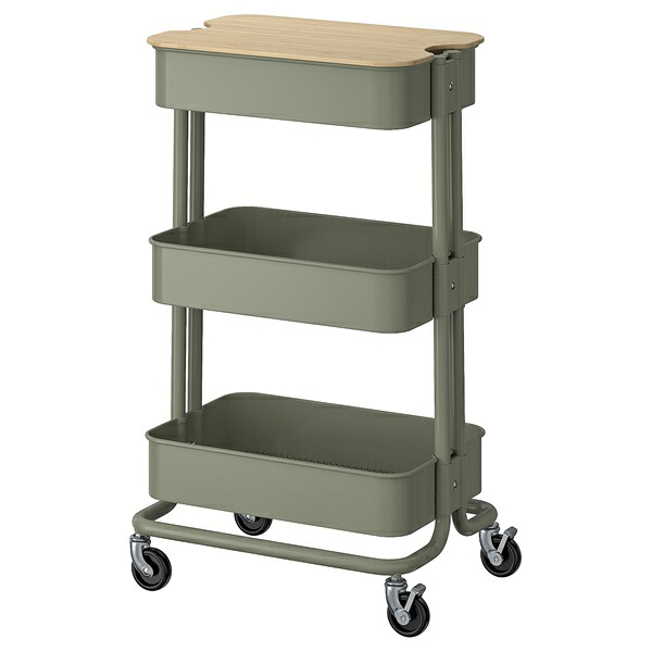 [IKEA/イケア/通信販売]RASKOG ロースコグ / NORRAVA ノルオーヴァ 手押し車 上蓋付き添い人, 薄墨色緑であること[CB](a)(89580760)