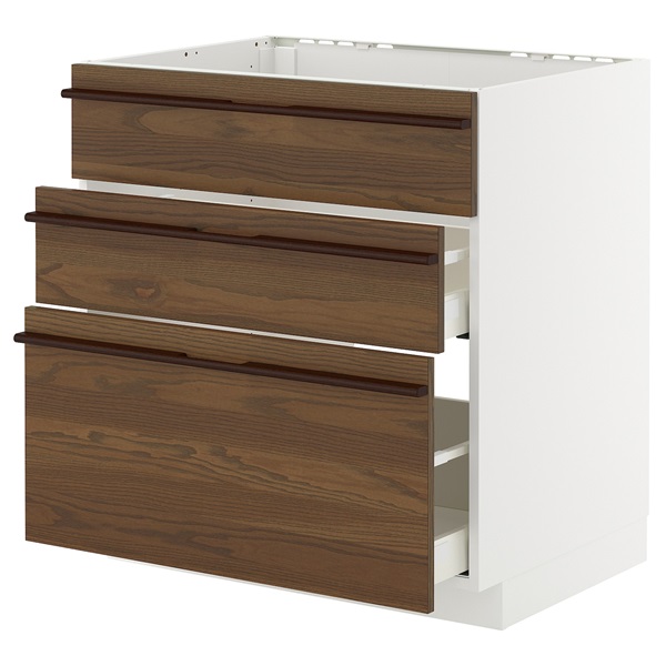 [IKEA/イケア/通販]METOD メトード / MAXIMERA マキシメーラ ベースキャビネット シンク用+引き出し前部3枚/引き出し2個, ホワイト/ステーンスタ ダークブラウン アッシュ材突き板[7](a)(29574578)｜WEBYセレクション　店