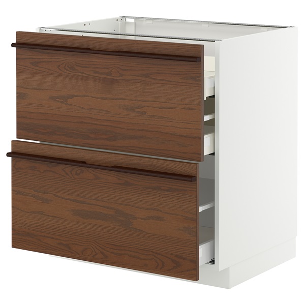 [IKEA/イケア/通販]METOD メトード / MAXIMERA マキシメーラ ベースキャビネット コンロ用/引き出し前部2枚/引き出し3個, ホワイト/ステーンスタ ダークブラウン アッシュ材突き板[8](a)(89574679)