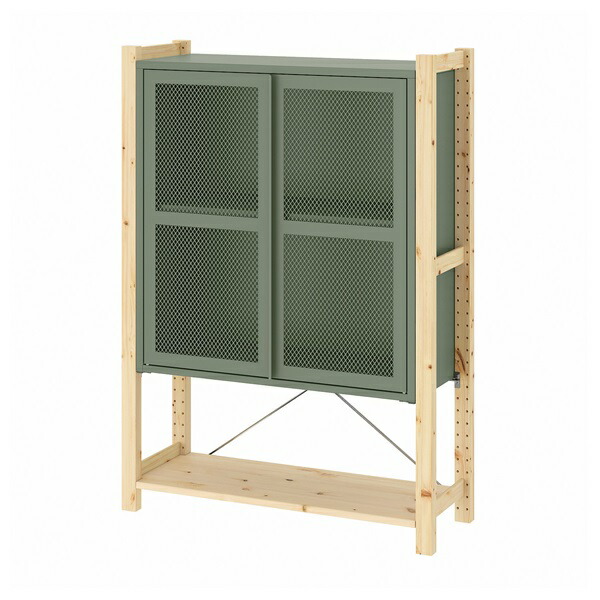 IKEA ivar イーヴァル　グレーグリーン　キャビネット　メッシュ IVAR イーヴァル キャビネット 扉付, グレーグリーン メッシュ