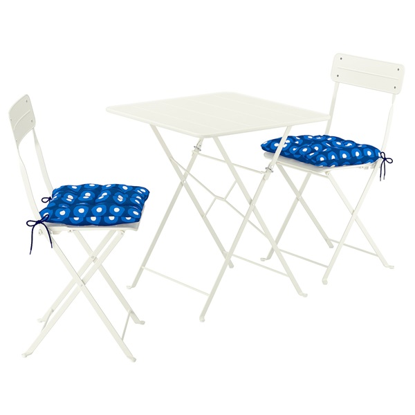 [IKEA/イケア/通販]SUNDSO スンドソー テーブル＆折りたたみチェア2脚, 屋外用 オフホワイト/オフホワイト クローサン ダークブルー[5](a)(09573377)