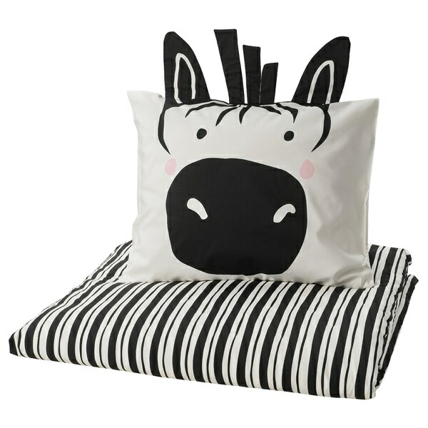 [IKEA/イケア/通販]NATTHAGER ナットヘーゲル 掛け布団カバー＆枕カバー, ブラック ホワイト/シマウマ[A](c)(20595311)