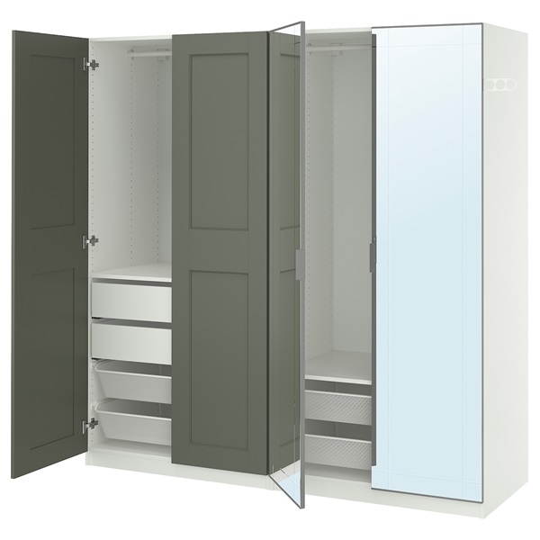 [IKEA/イケア/通信販売]PAX パックス / KAMMARTORP/GRIMO カマルトルプ/グリモ ワードローブコンビネーション, 白いこと 鏡鑑硝子/薄墨色 薄墨色緑であること[25](a)(09578493)