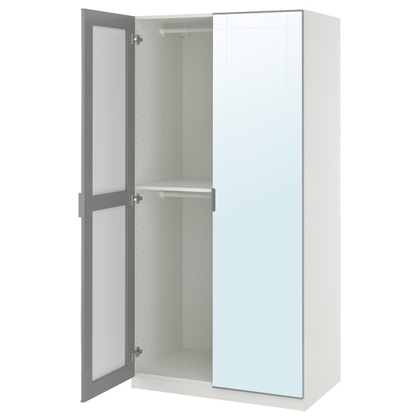 [IKEA/イケア/通信販売]PAX パックス / KAMMARTORP カマルトルプ ワードローブコンビネーション, 白いこと 鏡鑑硝子/薄墨色[8](a)(69572426)