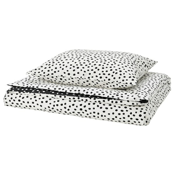 [IKEA/イケア/通販]BJORKGRAMAL ビョルクグローマル 掛け布団カバー＆枕カバー, ブラック ホワイト/水玉模様[A](c)(90591183)