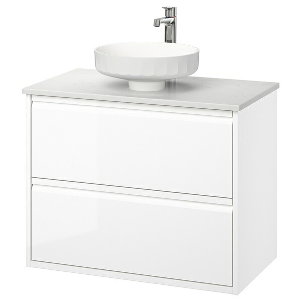 [IKEA/イケア/通販]ANGSJON エングショーン / LERSJON レルション 洗面台 引き出し付き/洗面ボウル/水栓, ハイグロス ホワイト/ホワイト 大理石調[6](a)(99571454)