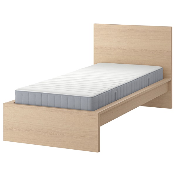 [IKEA/イケア/通販]MALM マルム ベッドフレーム マットレス付き, ホワイトステインオーク材突き板/ヴァレヴォーグ よりかため[4](d)(49544038)