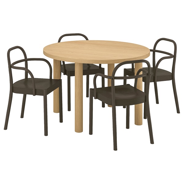 [IKEA/イケア/通販]STOCKHOLM 2025 ストックホルム 2025 / STOCKHOLM 2025 ストックホルム 2025 テーブル＆アームレスト付きチェア 4脚, オーク材突き板/ダークブラウン[6](a)(19606594)｜WEBYセレクション　店