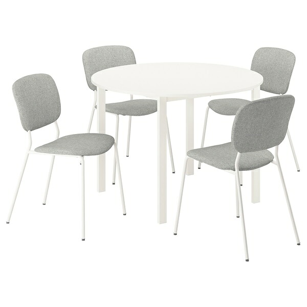 [IKEA/イケア/通販]VIHALS ヴィーハルス / VIHALS ヴィーハルス テーブル＆チェア4脚, ホワイト ホワイト/ホワイト ティッブレビ ベージュグレー[6](a)(79599492)
