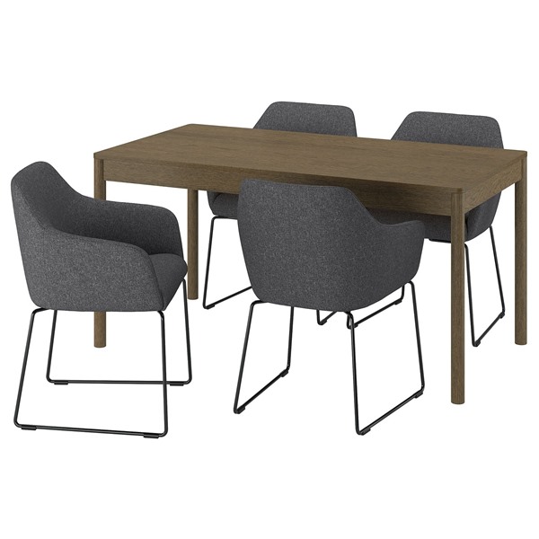 [IKEA/イケア/通信販売]TONSTAD トンスタード 一覧表＆女性議長4脚, 赤銅色オーク材調/グンナレド うす暗い薄墨色 黒いこと, 150x80 糎[6](a)(79602319)