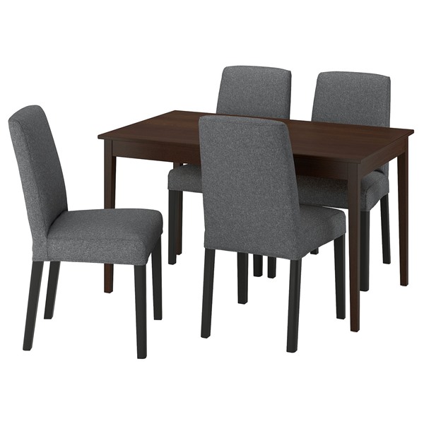 [IKEA/イケア/通販]NASINGE ネースィンゲ / BERGMUND ベリムンド テーブル＆チェア4脚, ダークブラウン ビーチ材突き板ステイン仕上げ/グンナレド ミディアムグレー ブラック, 130x80 cm[9](a)(29602958)