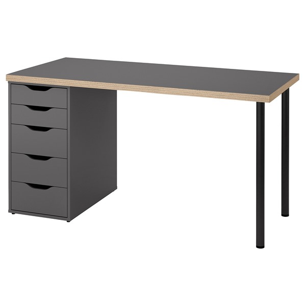 [IKEA/イケア/通信販売]LAGKAPTEN ラグカプテン / ALEX アレクス 事務机, 薄墨色/肌理調 黒いこと, 140x60 珊[4](d)(89585381)