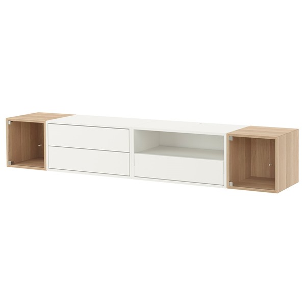 [IKEA/イケア/通販]EKET エーケト メディア収納コンビネーション, ホワイト/ホワイトステインオーク クリアガラス, 210x35x35 cm[10](d)(19580990)