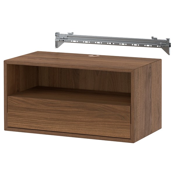 [IKEA/イケア/通販]EKET エーケト 壁取り付け式メディアシェルフ レール付き, ブラウン/ウォールナット調, 70x35x35 cm[DC](d)(89580977)｜WEBYセレクション　店