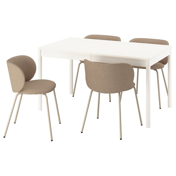 [IKEA/イケア/通販]TONSTAD トンスタード テーブル＆チェア4脚, オフホワイト/トネルード ダークベージュ, 140/196x85 cm[6](a)(99599716)｜WEBYセレクション　店