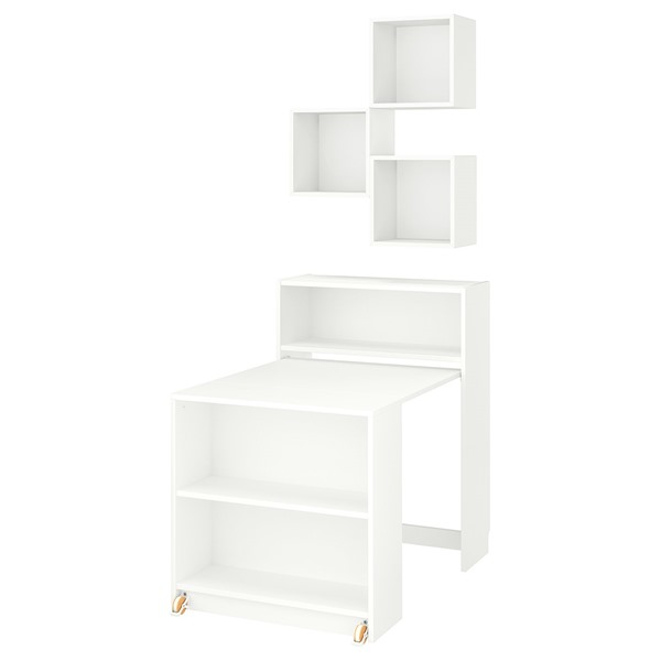 [IKEA/イケア/通販]BILLY ビリー / EKET エーケト 本棚コンビネーション 折りたたみ式テーブル付き, ホワイト, 80x106 cm[8](d)(79590665)