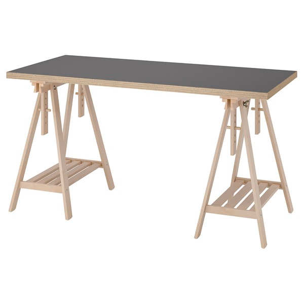 [IKEA/イケア/通信販売]LAGKAPTEN ラグカプテン / MITTBACK グローヴうしろ側 事務机, 薄墨色/肌理調 バーチ, 140x60 珊[3](c)(69585377)