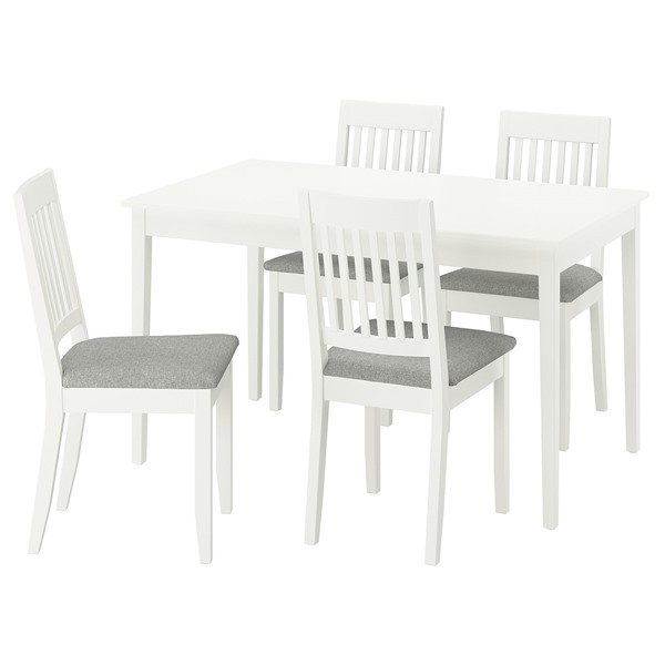 [IKEA/イケア/通販]NASINGE ネースィンゲ / NASINGE ネースィンゲ テーブル＆チェア4脚, ホワイト/ホワイト ティッブレビ ベージュグレー, 130x80 cm[5](c)(79602338)
