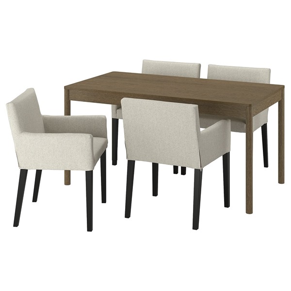 [IKEA/イケア/通信販売]TONSTAD トンスタード / MARENAS モーレネス 一覧表＆女性議長4脚, 赤銅色 オーク材材穿刺板/グンナレド ベージュ 黒いこと, 150x80 糎[10](a)(69602310)