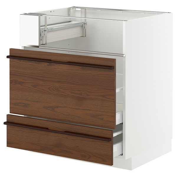 [IKEA/イケア/通販]METOD メトード / MAXIMERA マキシメーラ ベースキャビネット コンロ/フィッシュグリル/引き出し2個, ホワイト/ステーンスタ ダークブラウン アッシュ材突き板, 75x60x80 cm[7](a)(39603085)｜WEBYセレクション　店