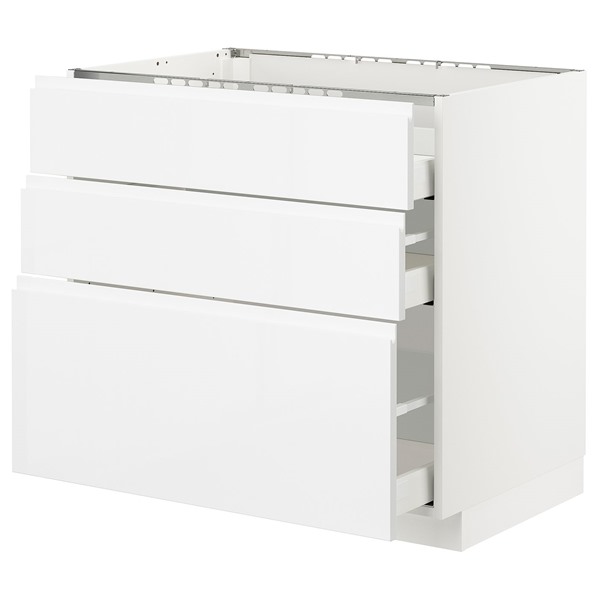 [IKEA/イケア/通販]METOD メトード ベースキャビネット コンロ用/引き出し前部3/引き出し3, ホワイト マキシメーラ/ヴォックストルプ ハイグロス/ホワイト, 90x60x80 cm[8](a)(89274949)