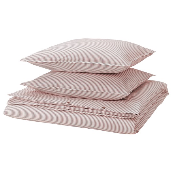 [IKEA/イケア/通販]SOLFIBBLA ソルフィブラ 掛け布団カバー＆枕カバー（枕カバー2枚）, ホワイト レッド/ストライプ, 200x200/50x60 cm[A](a)(50612205)