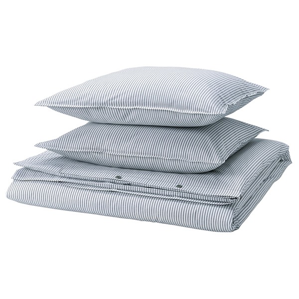 [IKEA/イケア/通販]SOLFIBBLA ソルフィブラ 掛け布団カバー＆枕カバー（枕カバー2枚）, ホワイト ブルー/ストライプ, 200x200/50x60 cm[A](a)(60612177)
