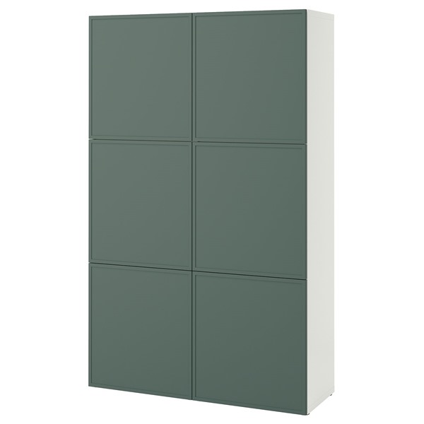 [IKEA/イケア/通販]BESTA ベストー 収納コンビネーション 扉付, ホワイト/クルークマカーレ ダークグレーグリーン, 120x42x193 cm[24](a)(19597778)