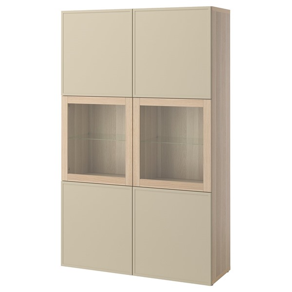 [IKEA/イケア/通販]BESTA ベストー 収納コンビネーション ガラス扉付き, ホワイトステインオーク調/クルークマカーレ ベージュ, 120x42x193 cm[24](a)(49597847)