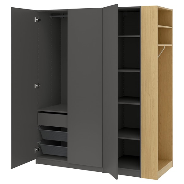 [IKEA/イケア/通販]PAX パックス / FORSAND フォルサンド ワードローブコンビネーション, ダークグレー ダークグレー/オーク調, 170x60x201 cm[19](a)(89606920)