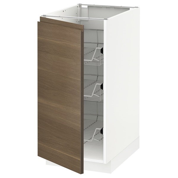 [IKEA/イケア/通販]METOD メトード ベースキャビネット ワイヤーバスケット付き, ホワイト/ヴォックストルプ ウォールナット調, 40x60x80 cm[6](a)(99450616)