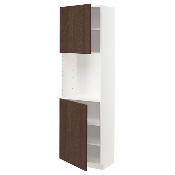 [IKEA/イケア/通販]METOD メトード ハイキャビネット 棚板/扉2枚付き, ホワイト/シーナルプ ブラウン, 60x41x200 cm[7](a)(99452352)