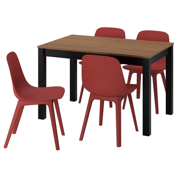 [IKEA/イケア/通販]ALHULT オールフルト / ODGER オドゲル テーブル＆チェア4脚, ブラック/ブラウン/レッド, 120/170x80 cm[6](a)(39611575)