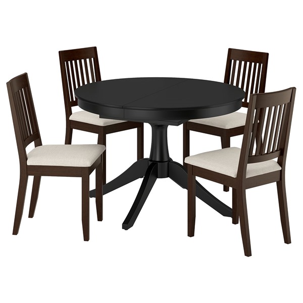 [IKEA/イケア/通信販売]ROSENTORP ローセントルプ / NASINGE ネースィンゲ 速見表＆女性議長4脚, 黒いこと/キランダライトベージュ ダークブラウンステイン完成, 110/155 珊[7](a)(49611693)