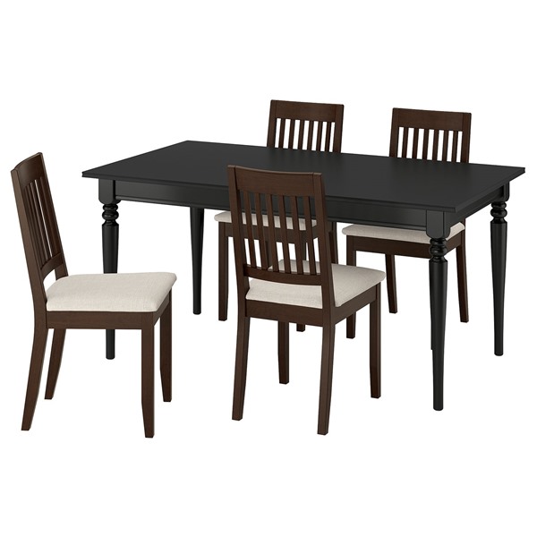 [IKEA/イケア/通信販売]ROSENTORP ローセントルプ / NASINGE ネースィンゲ 速見表＆女性議長4脚, 黒いこと/キランダライトベージュ ダークブラウンステイン完成, 155/215x87 珊[6](a)(59611659)