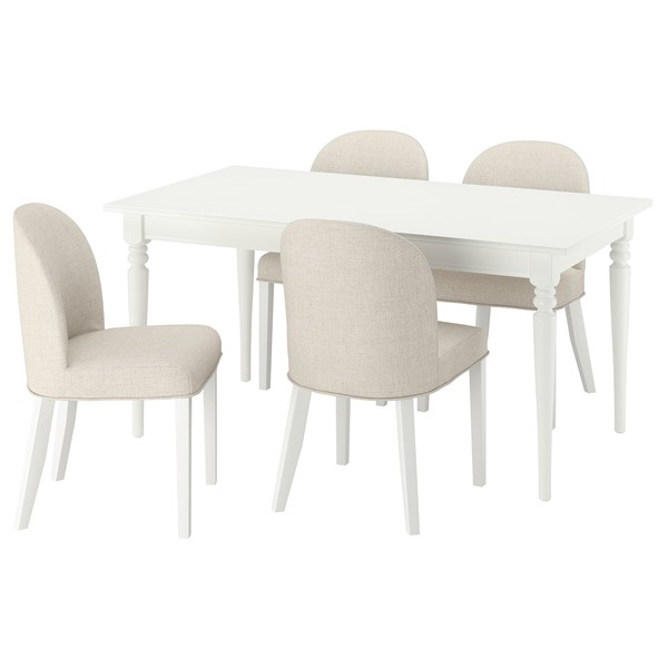 [IKEA/イケア/通販]ROSENTORP ローセントルプ / ROSENTORP ローセントルプ テーブル＆チェア4脚, ホワイト/キランダライトベージュ ホワイト, 155/215x87 cm[6](a)(49611674)