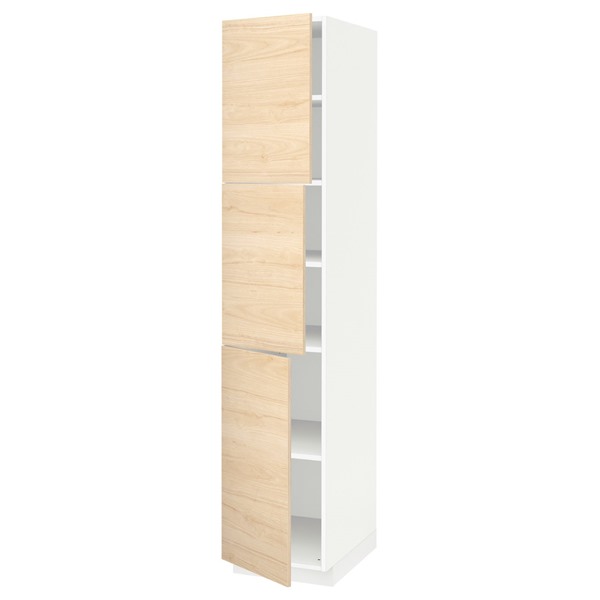 [IKEA/イケア/通販]METOD メトード ハイキャビネット 棚板/扉3枚付き, ホワイト/アスケルスンド ライトアッシュ調, 40x60x200 cm[9](a)(59448244)