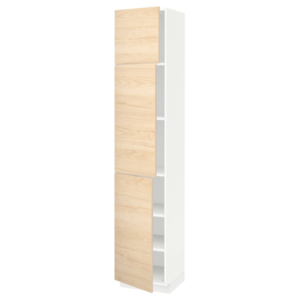 [IKEA/イケア/通販]METOD メトード ハイキャビネット 棚板/扉3枚付き, ホワイト/アスケルスンド ライトアッシュ調, 40x41x200 cm[9](a)(39451336)