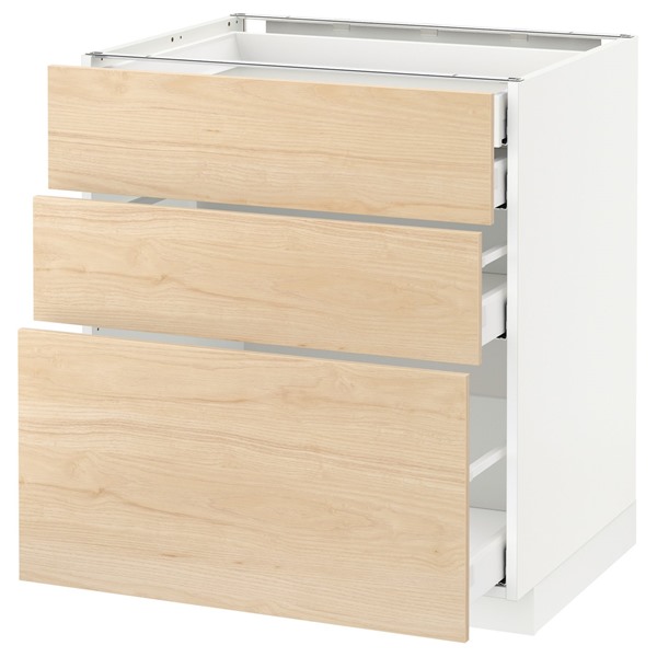 [IKEA/イケア/通販]METOD メトード ベースキャビネット 引き出し前部3/引き出し4, ホワイト マキシメーラ/アスケルスンド ライトアッシュ調, 75x60x80 cm[9](a)(79216771)