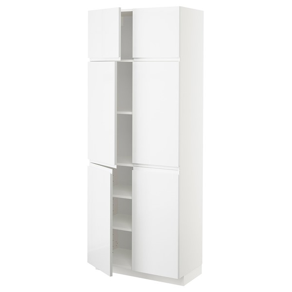 [IKEA/イケア/通販]METOD メトード ハイキャビネット 棚板/扉4枚付き, ホワイト/ヴォックストルプ ハイグロス/ホワイト, 80x41x200 cm[15](a)(09449359)｜WEBYセレクション　店