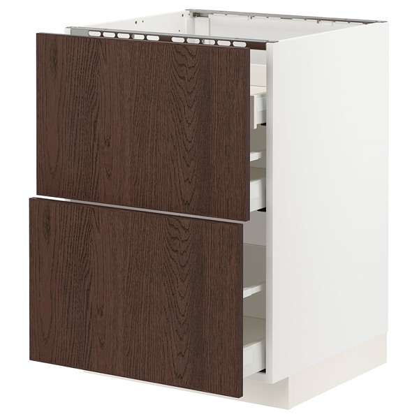 [IKEA/イケア/通販]METOD メトード / MAXIMERA マキシメーラ ベースキャビネット コンロ用/引き出し前部2枚/引き出し3個, ホワイト/シーナルプ ブラウン, 60x60x80 cm[8](a)(09404365)