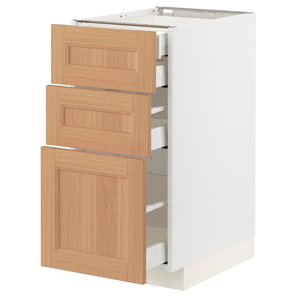 [IKEA/イケア/通販]METOD メトード / MAXIMERA マキシメーラ ベースキャビネット 引き出し前部3枚/引き出し4個付き, ホワイト/ヴェードハムン オーク, 40x60x80 cm[9](a)(09438351)