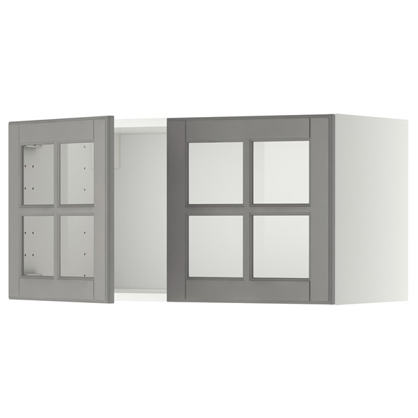 [IKEA/イケア/通販]METOD メトード ウォールキャビネット ガラス扉2枚付, ホワイト/ボードビーン グレー, 80x37x40 cm[5](a)(49450850)