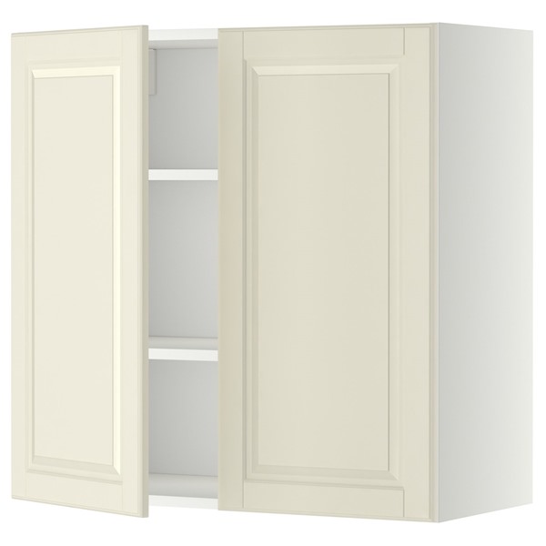 [IKEA/イケア/通販]METOD メトード ウォールキャビネット 棚板/扉2枚付き, ホワイト/ボードビーン オフホワイト, 80x37x80 cm[6](a)(19448910)｜WEBYセレクション　店