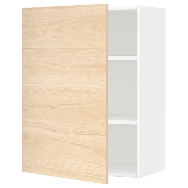 [IKEA/イケア/通販]METOD メトード ウォールキャビネット 棚板付き, ホワイト/アスケルスンド ライトアッシュ調, 60x37x80 cm[4](a)(89450933)