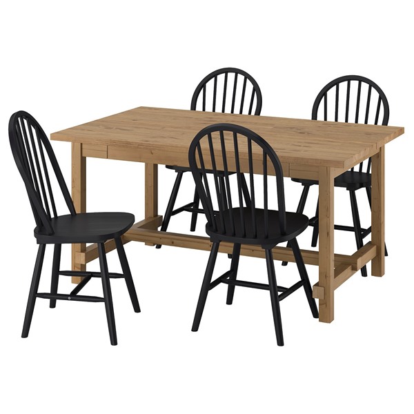 [IKEA/イケア/通信販売]NORDVIKEN ノルドヴィーケン / SKOGSTA スコグスタ 時刻表＆女性議長4脚, アンティークステイン/黒いこと, 152/223 糎[7](a)(39571635)