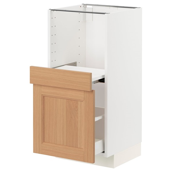 [IKEA/イケア/通販]METOD メトード / MAXIMERA マキシメーラ ベースキャビネット 引き出し式シェルフ/引き出し付き, ホワイト/ヴェードハムン オーク, 40x41x80 cm[5](a)(99438993)