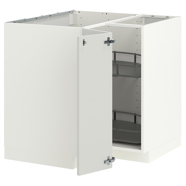 [IKEA/イケア/通販]METOD メトード コーナーベースキャビネット 回転式収納付き, ホワイト/アスプウッデン ライトグレー, 88x88x80 cm[4](a)(89604577)